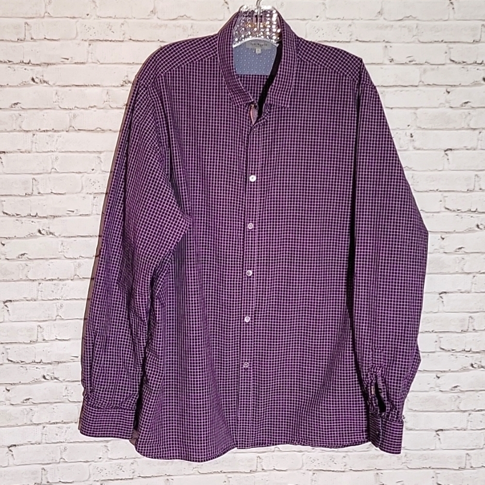 Ted Baker London, Men's Long-sleeved, Button-down Dress Shirt, Purple Plaid EU 7